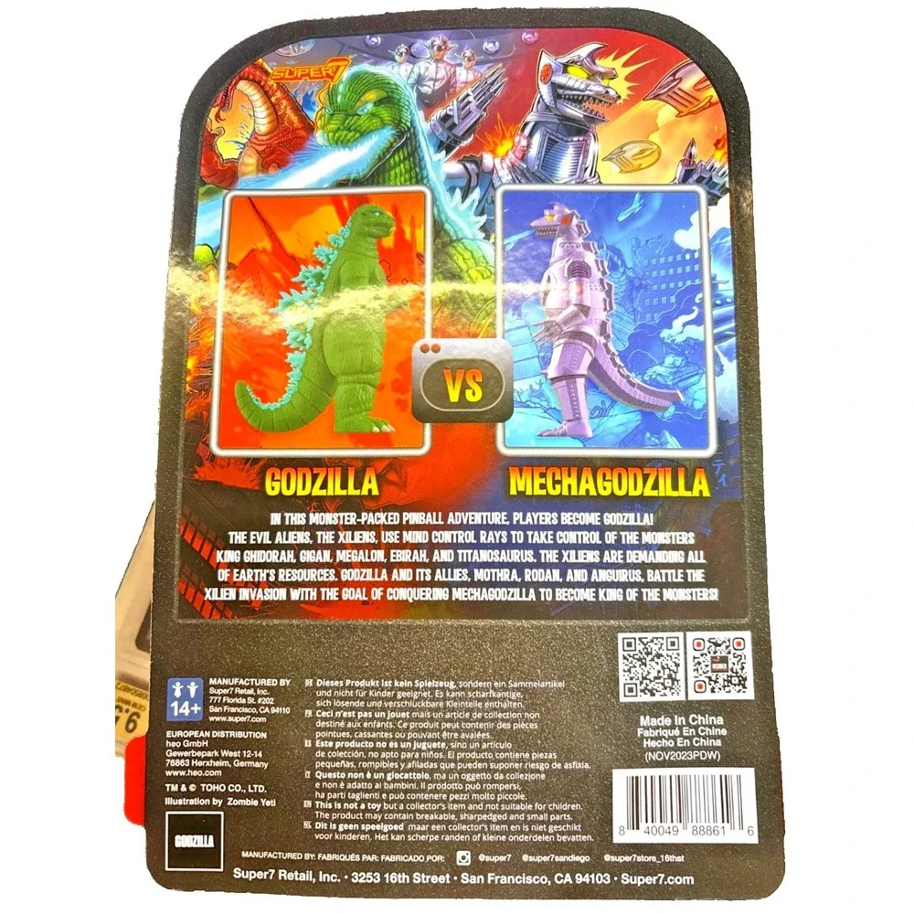 SUPER7 Stern Pinball Reaction GODZILLA and MECHAGODZILLA Pinball Edition